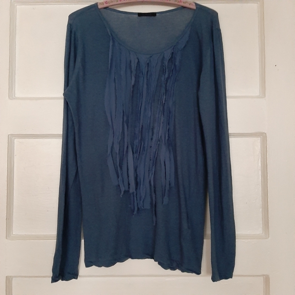 Pas de Calais Roll Hem Raw Edge Silk Fringe Detail Top